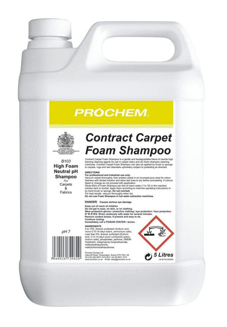 NIMBUS | Prochem B103-05 Contract Carpet Foam Shampoo 5 Litre | Carpet Maintenance Products, Chemicals, Fabric Maintenance, Multibuy, Problem Solvers, Prochem, prochem chemicals, winter sale, | Prochem