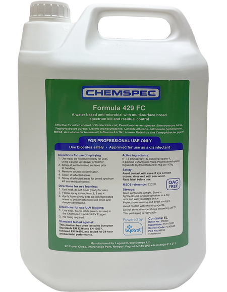 NIMBUS | Chemspec Formula 429 Fc 5L C-F42945Fc | antimicrobial, Chemicals, Chemspec, Chemspec Chemicals, Chemspec deodorisers, Chemspec deodrisers, Formula 429 Fc, Legend Brands Europe, Multibuy, residual control, spectrum kill, | CHEMSPEC