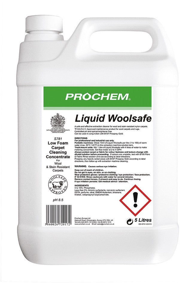 NIMBUS | Prochem S781-05 Liquid Woolsafe 5 Litre | Carpet Extraction Liquid Detergents, Chemicals, Extraction Liquids, Multibuy, Prochem, prochem chemicals, | Prochem